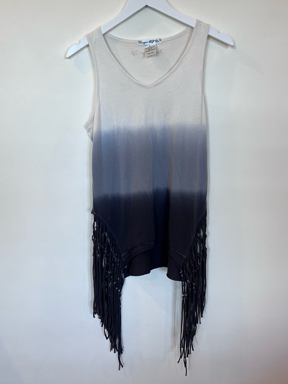 Cowgirl Tuff Co Western Dip Dyed Tank Fringe Ombré V Neck Small “Never Give Up”
